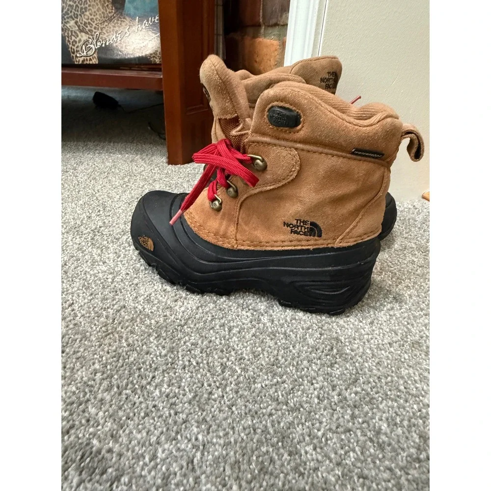 The North Face Alpenglow IV Waterproof Winter Boots Tan Black Red 2Y